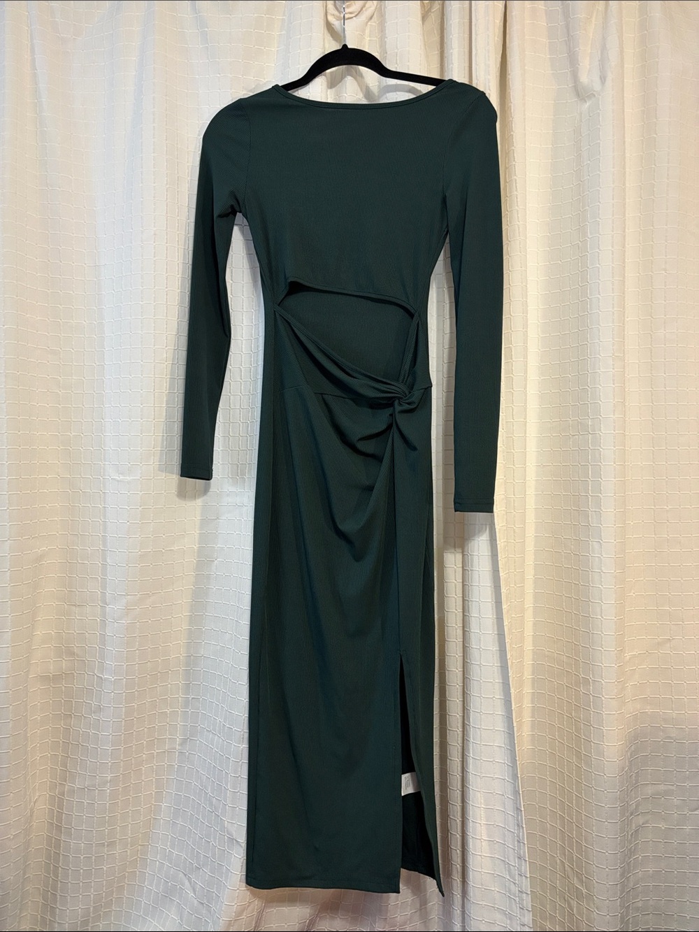 SHEIN Forest Green Long Sleeve Twist Cutout Midi Dress